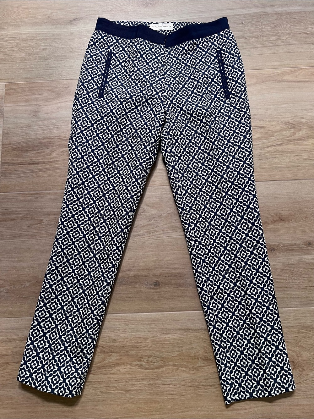 Purificacion Garcia Women’s Pants EU 36 / US 4 Navy White Geometric Print